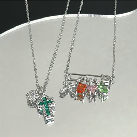 Pin necklace cross zircon paper clip necklace