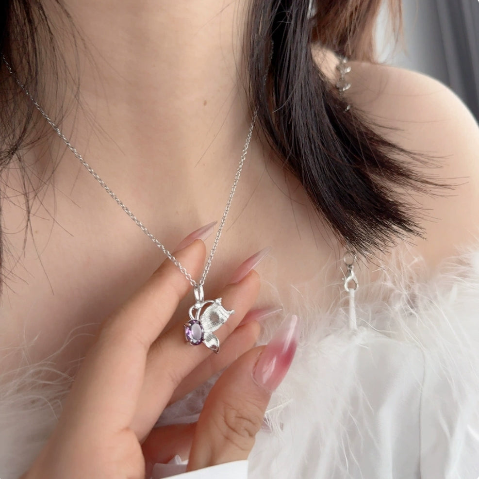 Stack butterfly zircon clavicle chain comet tassel necklace