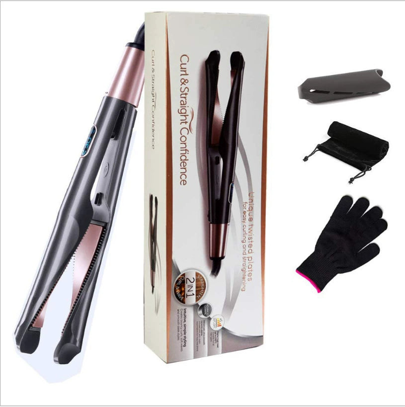 Hair straightener rotates the beveled curling iron