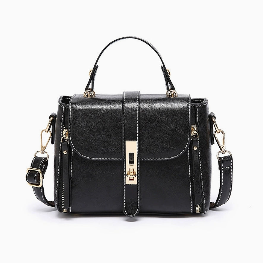 Fashionable vintage one-shoulder crossbody bag in waxy leather