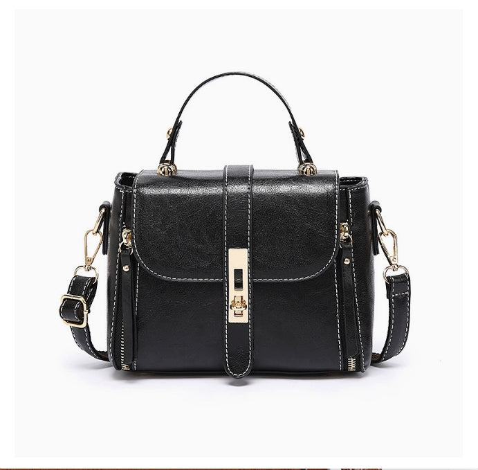 Fashionable vintage one-shoulder crossbody bag in waxy leather